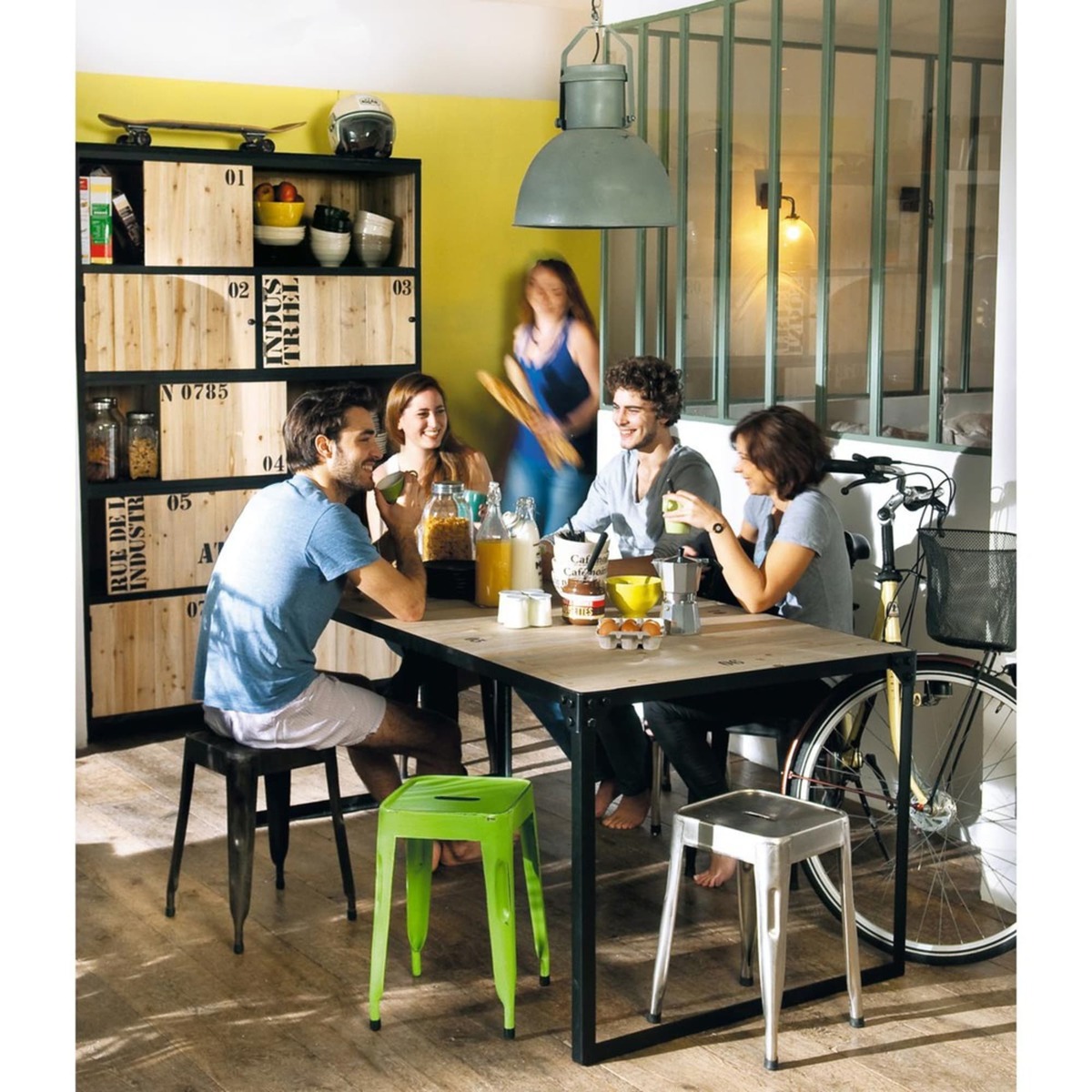 Fir Wood and Metal Industrial 8-Seater Dining Table L 180 Docks – image 2