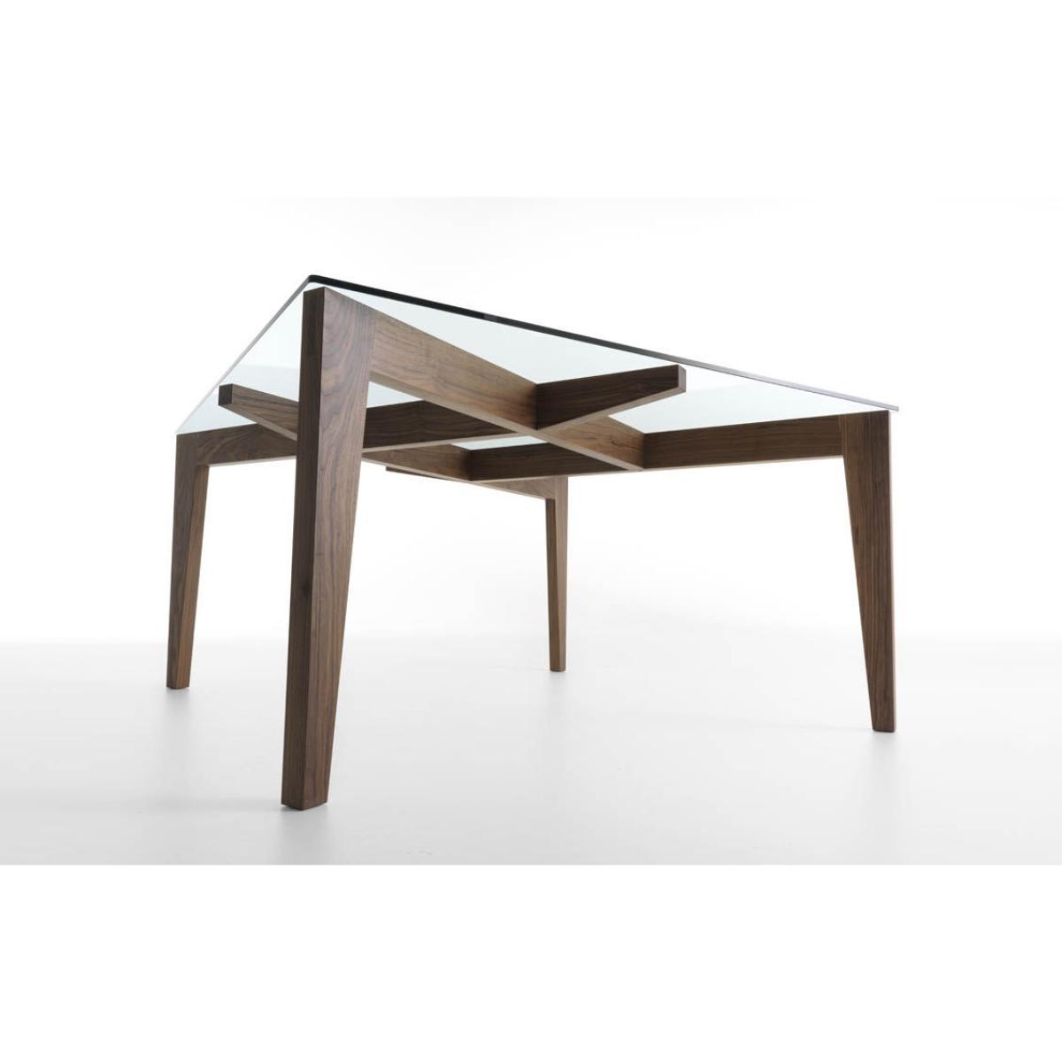 Autoreggente Square table - 100 x 100 cm / Glass & walnut by Horm Transparent/Natural wood – image 2