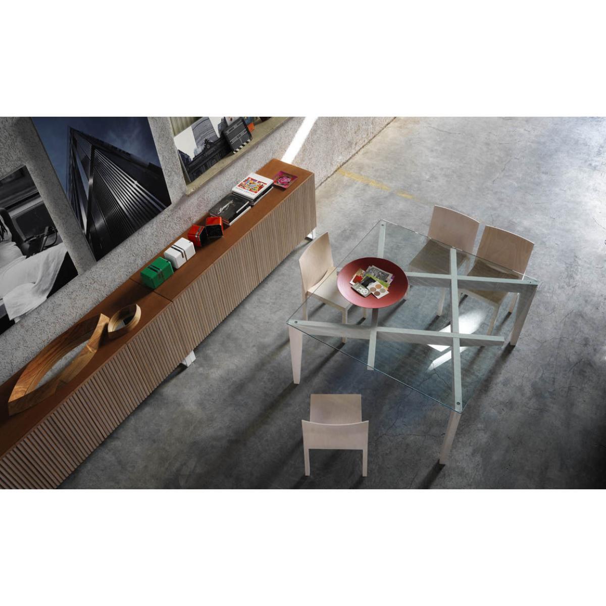 Autoreggente Square table - 100 x 100 cm / Glass & walnut by Horm Transparent/Natural wood – image 4