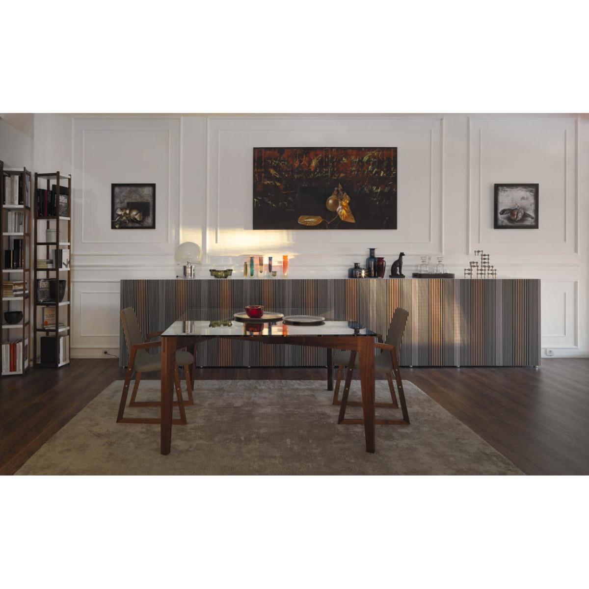 Autoreggente Square table - 100 x 100 cm / Glass & walnut by Horm Transparent/Natural wood – image 6