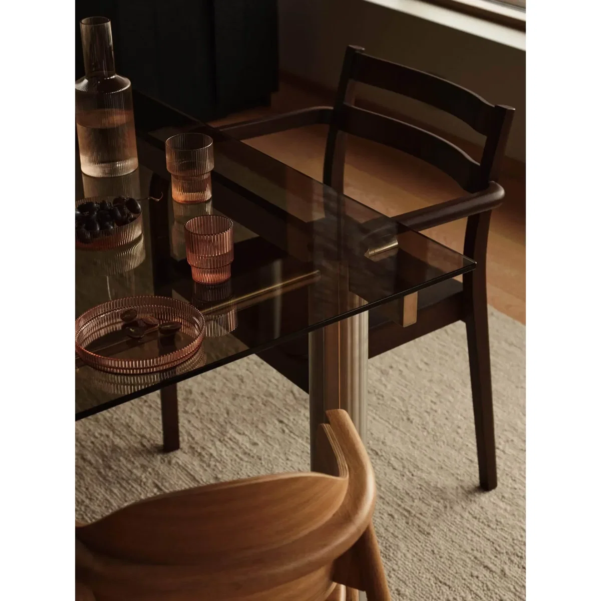 Ferm Living Atura dining table Brushed stainless steel/Dark tinted glass 90x200 cm – image 5