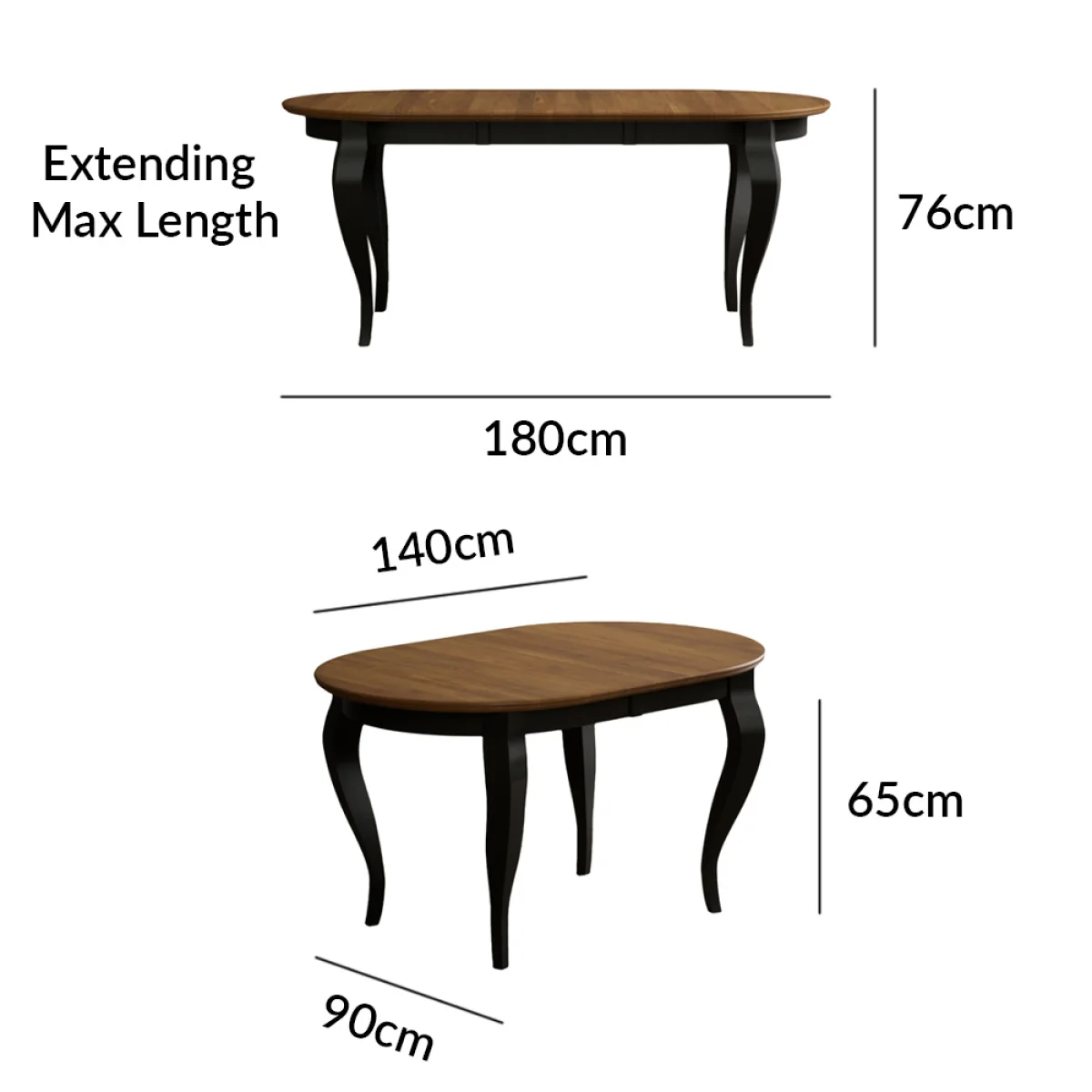 Extending Chateau Noir 140cm Oak and Black Painted Oval Dining Table – image 12