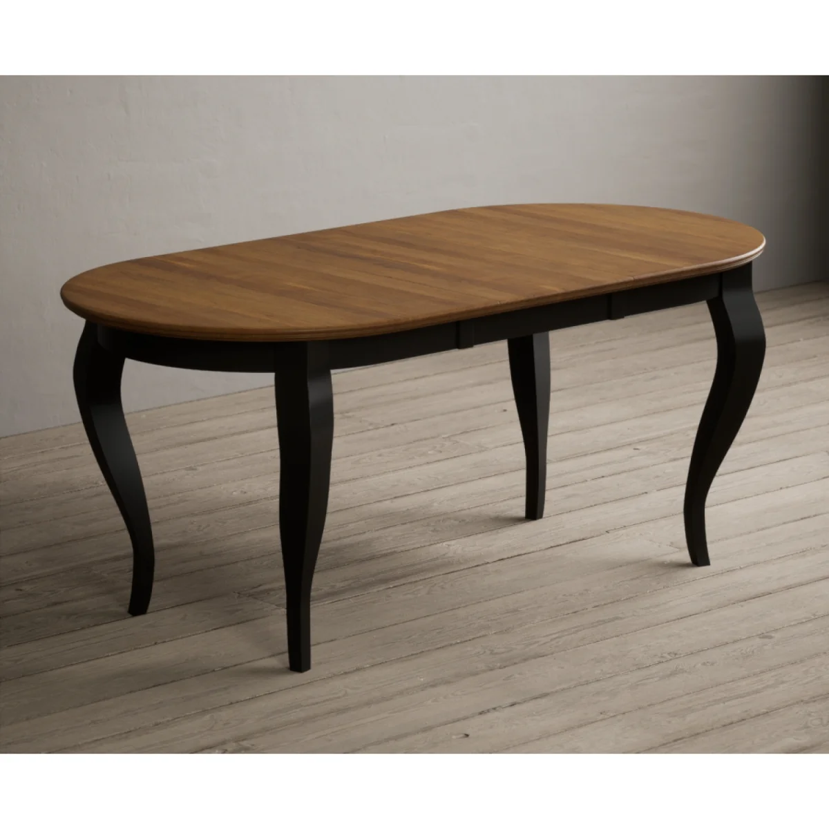 Extending Chateau Noir 140cm Oak and Black Painted Oval Dining Table – image 3