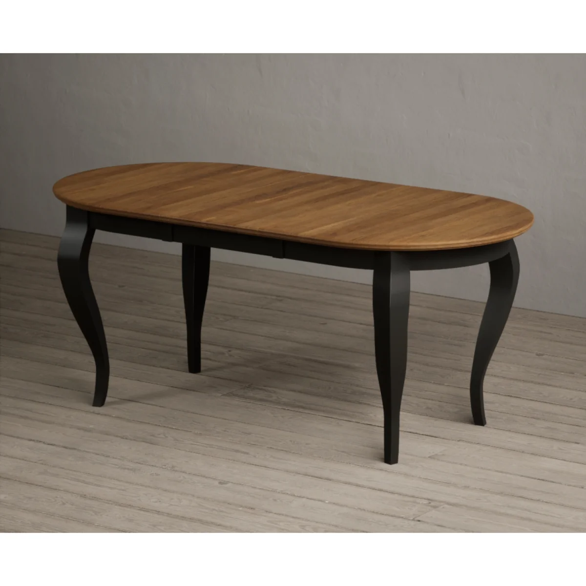 Extending Chateau Noir 140cm Oak and Black Painted Oval Dining Table – image 6