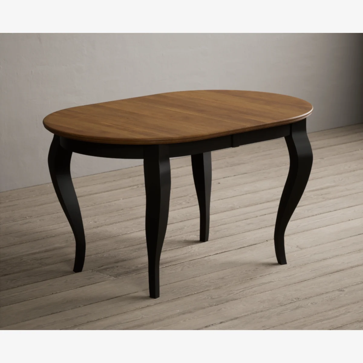 Extending Chateau Noir 140cm Oak and Black Painted Oval Dining Table – image 1