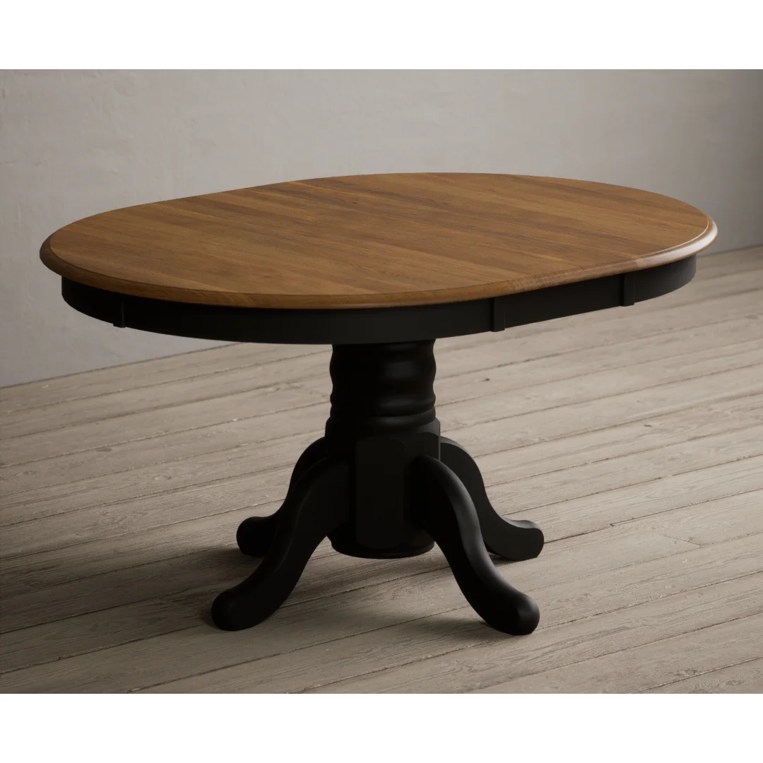 Extending Hertford 100cm - 130cm Oak and Black Painted Pedestal Dining Table – image 2