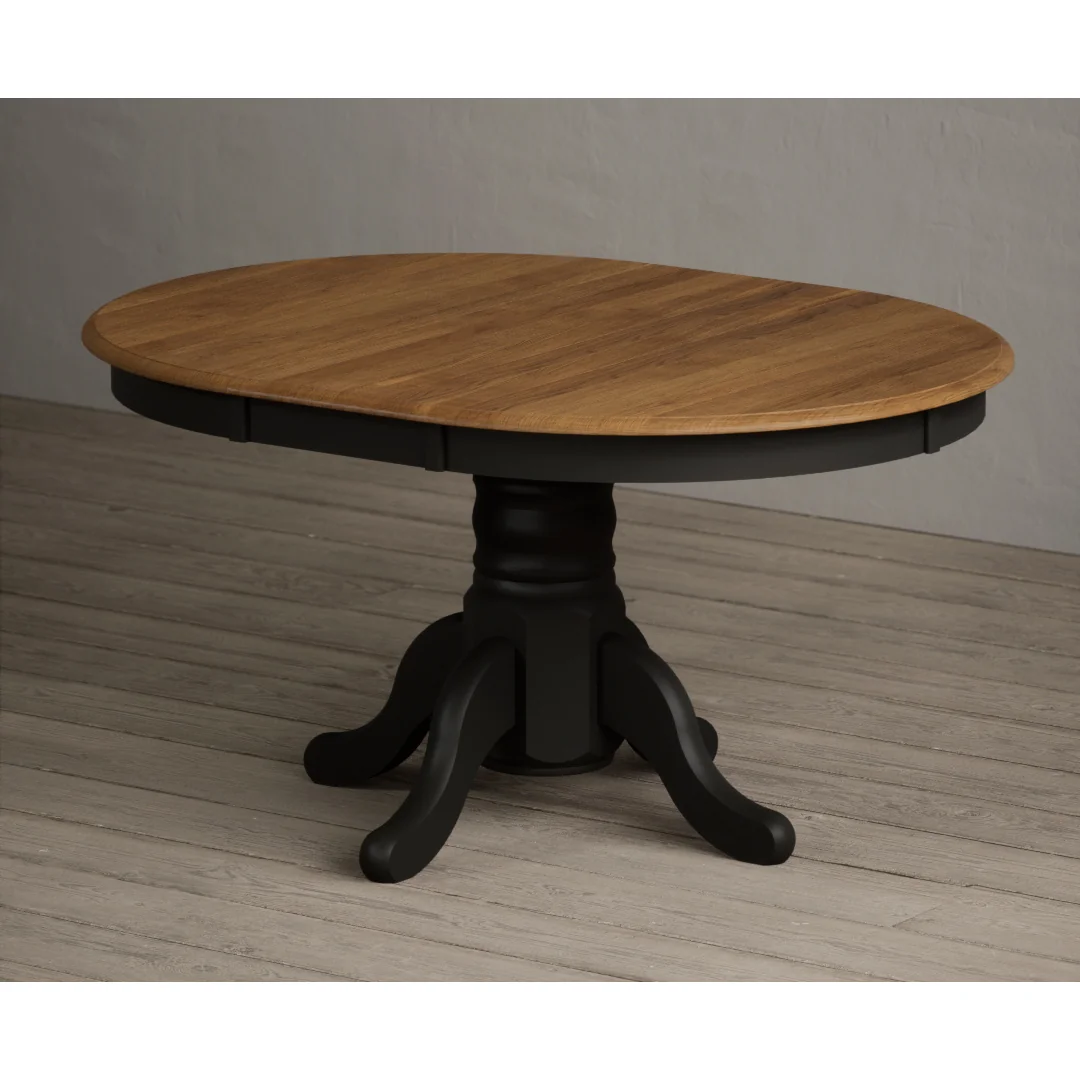 Extending Hertford 100cm - 130cm Oak and Black Painted Pedestal Dining Table – image 3