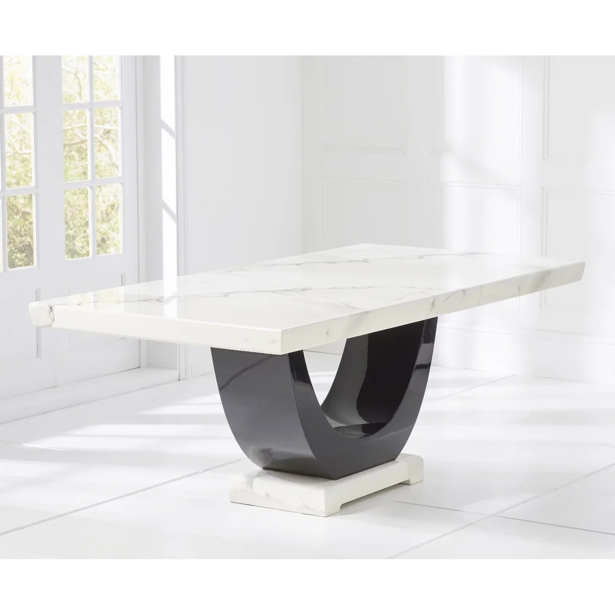 Novara 200cm White and Black Pedestal Marble Dining Table – image 2
