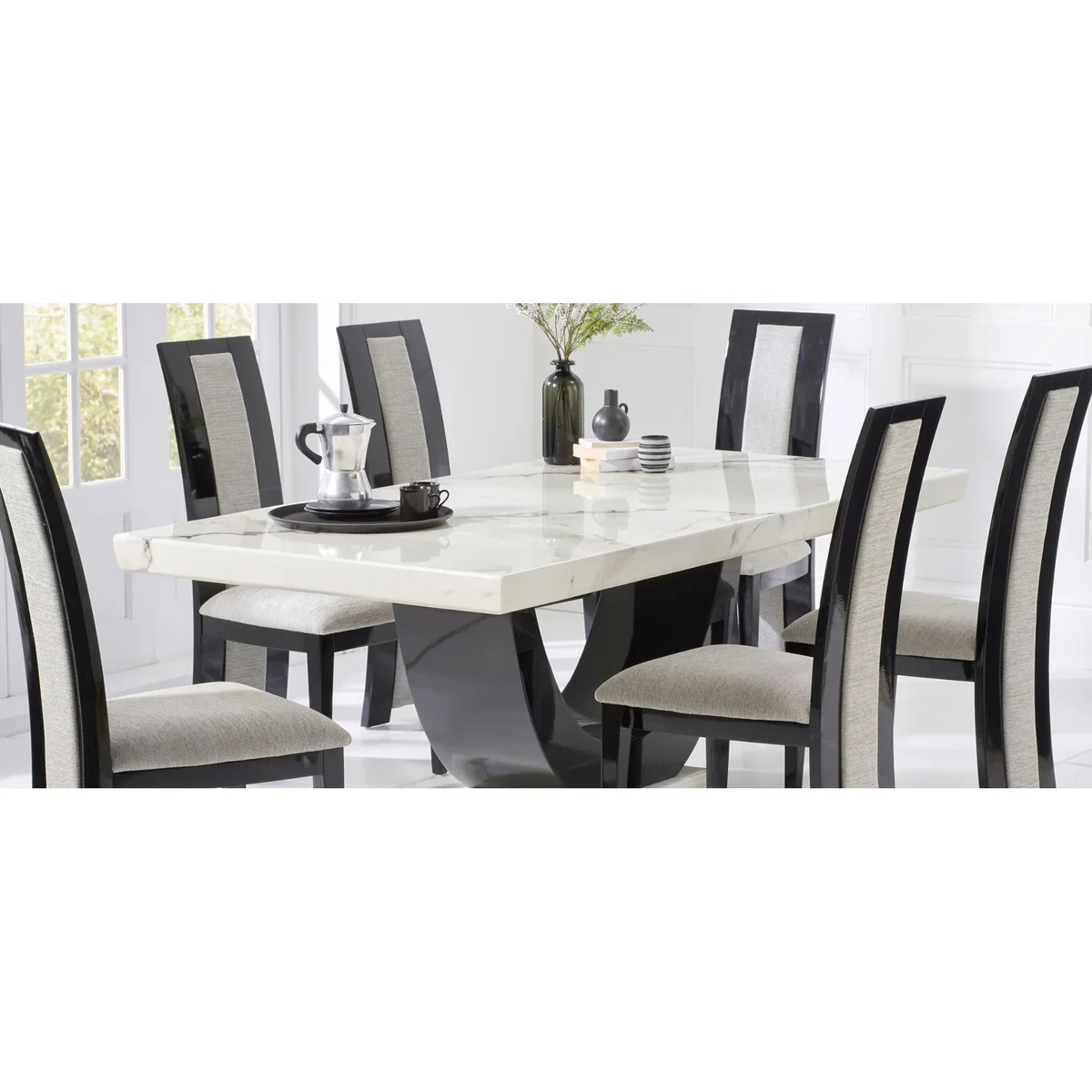 Novara 200cm White and Black Pedestal Marble Dining Table – image 12