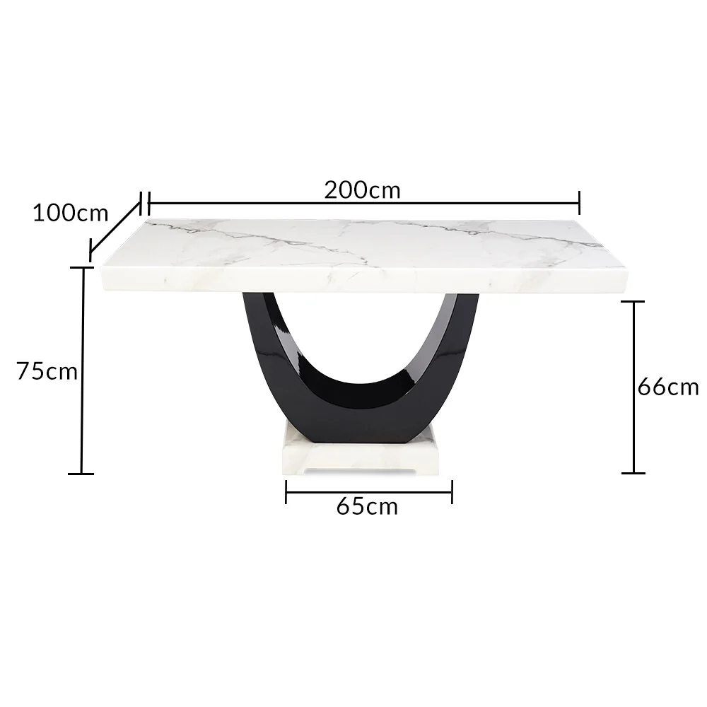 Novara 200cm White and Black Pedestal Marble Dining Table – image 15