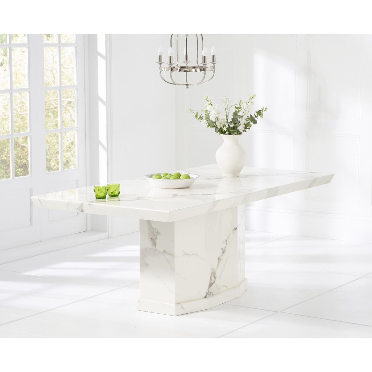 Carvelle 200cm White Pedestal Marble Dining Table – image 2