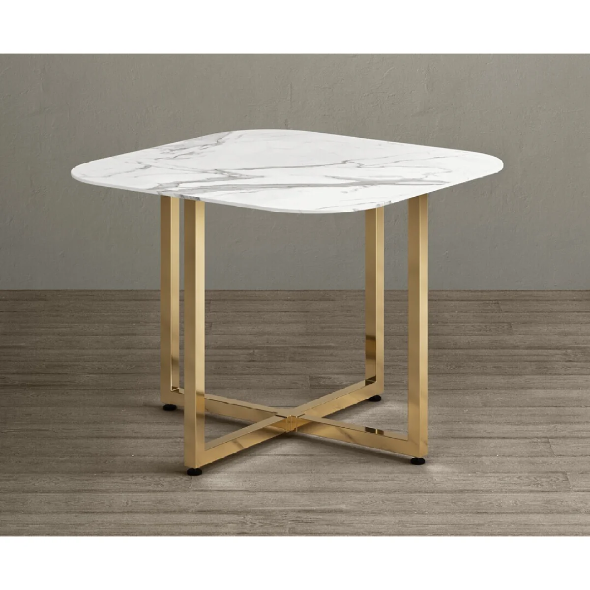 Rhodes White Marble Effect Ceramic Gold Leg Dining Table – image 2