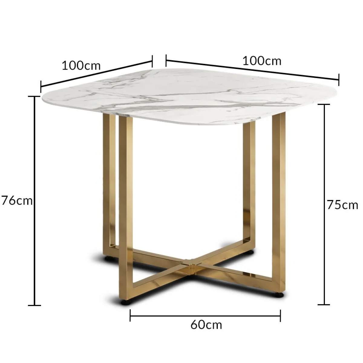 Rhodes White Marble Effect Ceramic Gold Leg Dining Table – image 3