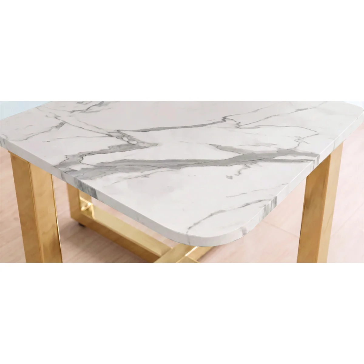 Rhodes White Marble Effect Ceramic Gold Leg Dining Table – image 4