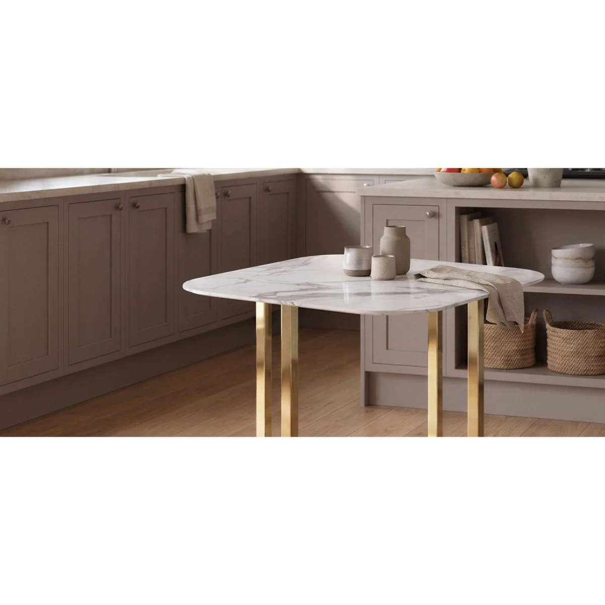 Rhodes White Marble Effect Ceramic Gold Leg Dining Table – image 5