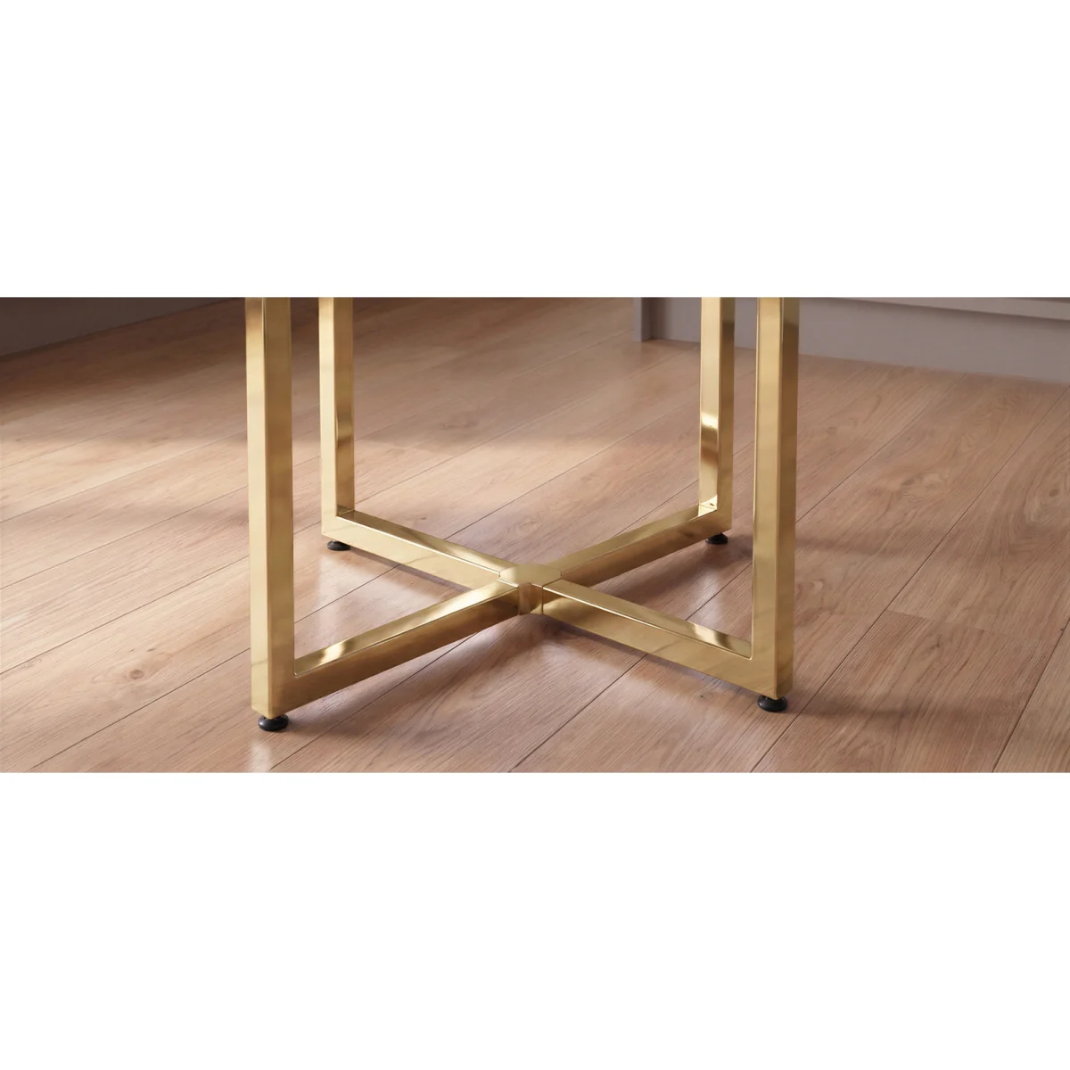 Rhodes White Marble Effect Ceramic Gold Leg Dining Table – image 6