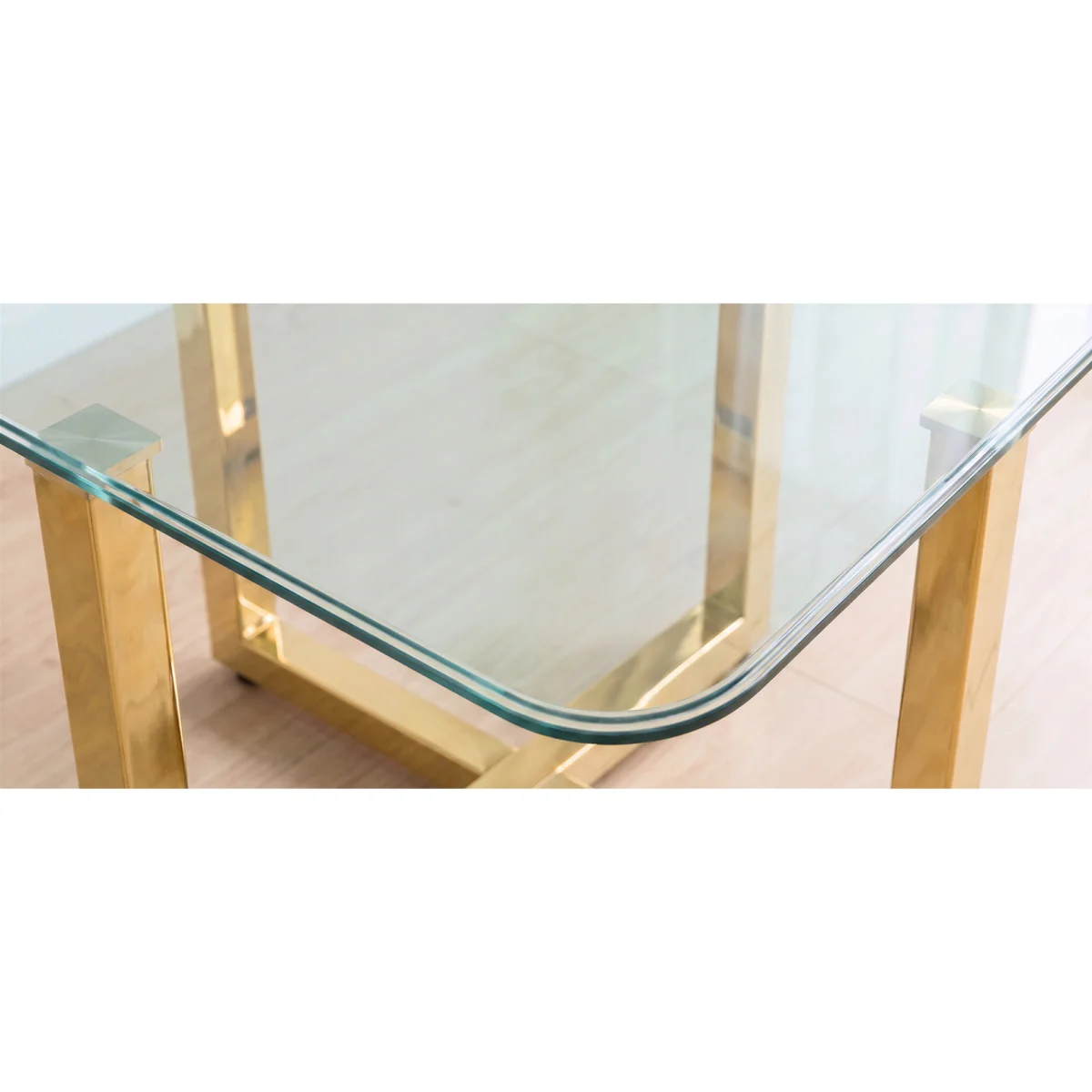 Rhodes Clear Glass Gold Leg Dining Table – image 4
