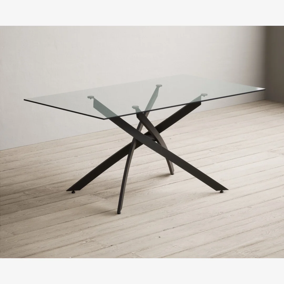 Bernini 160cm Black Leg Rectangular Glass Dining Table