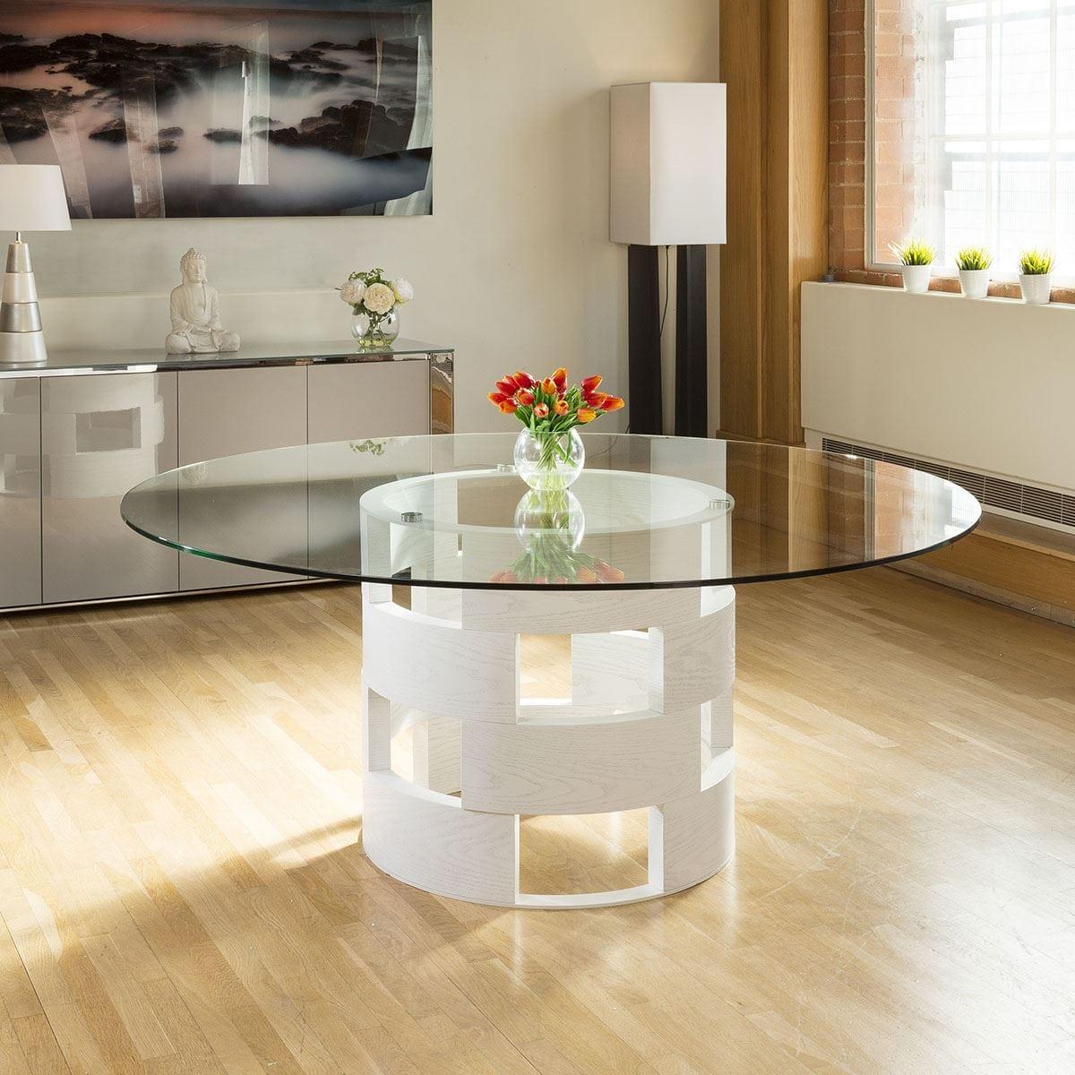 Modern Funky Large Round White Oak and Clear Glass Dining Table 1800mm