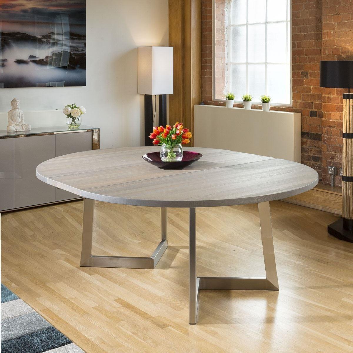 Luxury 140-240cm Round Extending Dining Table Oak Grey Oil Finish Stock – image 2