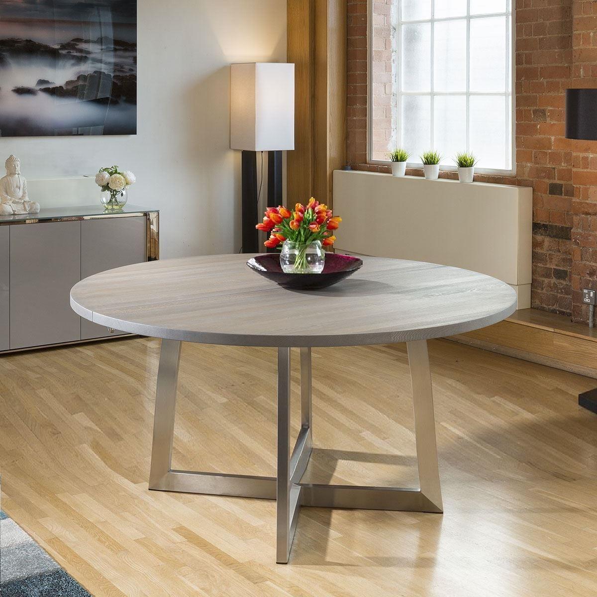 Luxury 140-240cm Round Extending Dining Table Oak Grey Oil Finish Stock – image 3