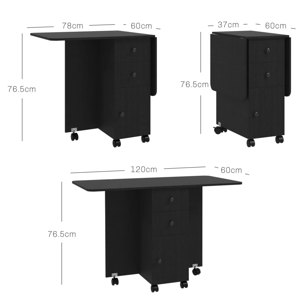 Midile Wooden Distressed Black Drop Leaf Dining Table With Storage Seating 6 – image 5