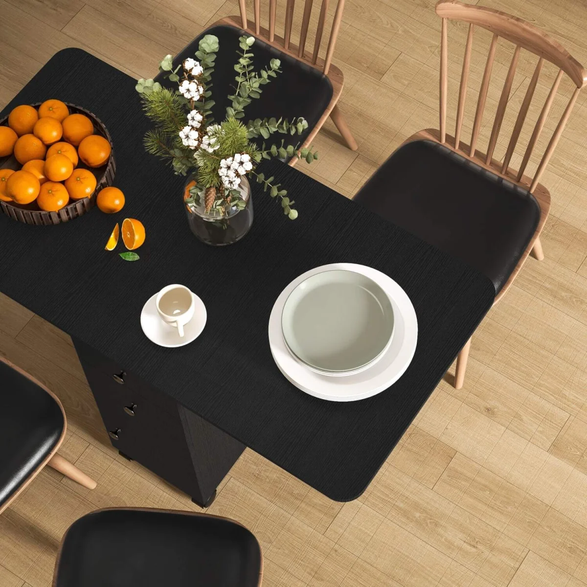 Midile Wooden Distressed Black Drop Leaf Dining Table With Storage Seating 6 – image 10