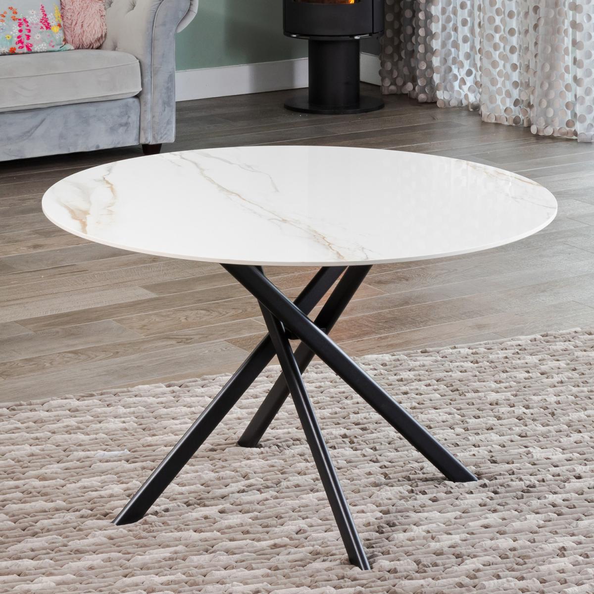 Pesaro 120cm Diamater Dining Table - White & Gold