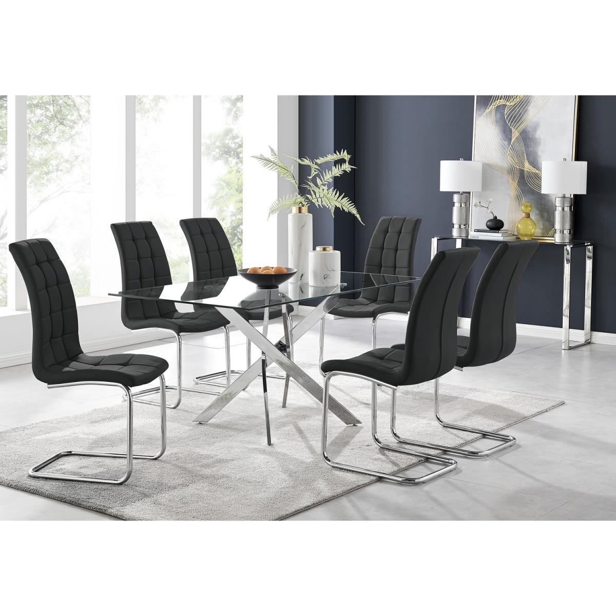 Leonardo Glass And Chrome Metal Dining Table And 6 Murano Chairs - Black – image 17