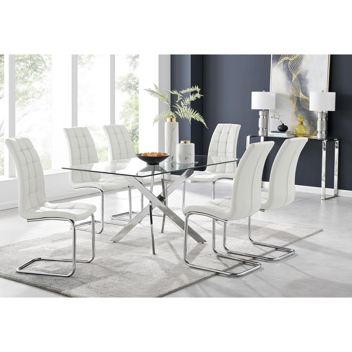 Leonardo Glass And Chrome Metal Dining Table And 6 Murano Chairs - Black – image 19