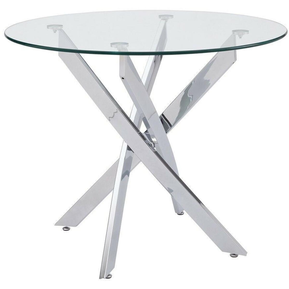 90CM Round Modern Tempered Glass Dining Table Kitchen Cafe Tables Chrome Legs - Silver – image 4
