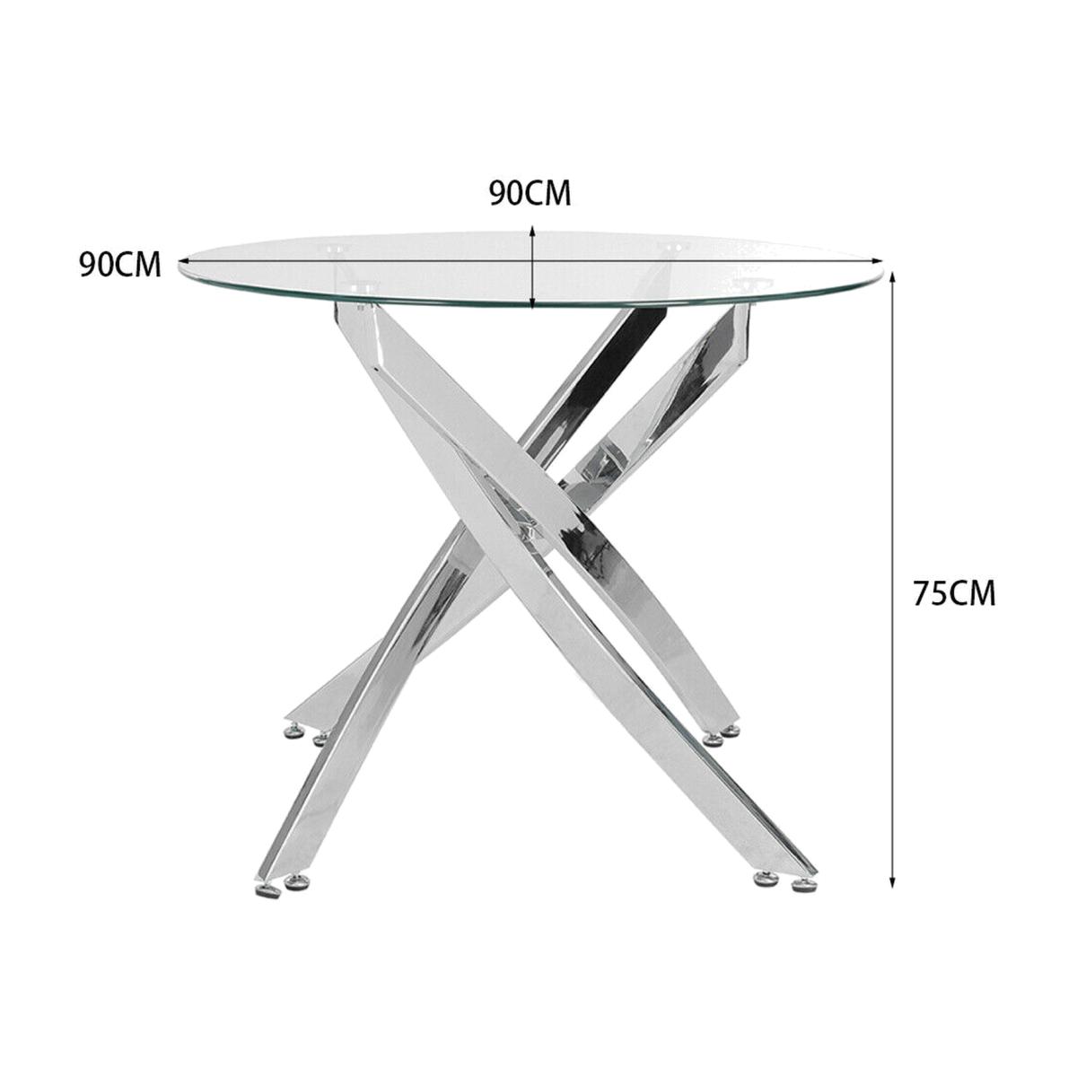 90CM Round Modern Tempered Glass Dining Table Kitchen Cafe Tables Chrome Legs - Silver – image 1
