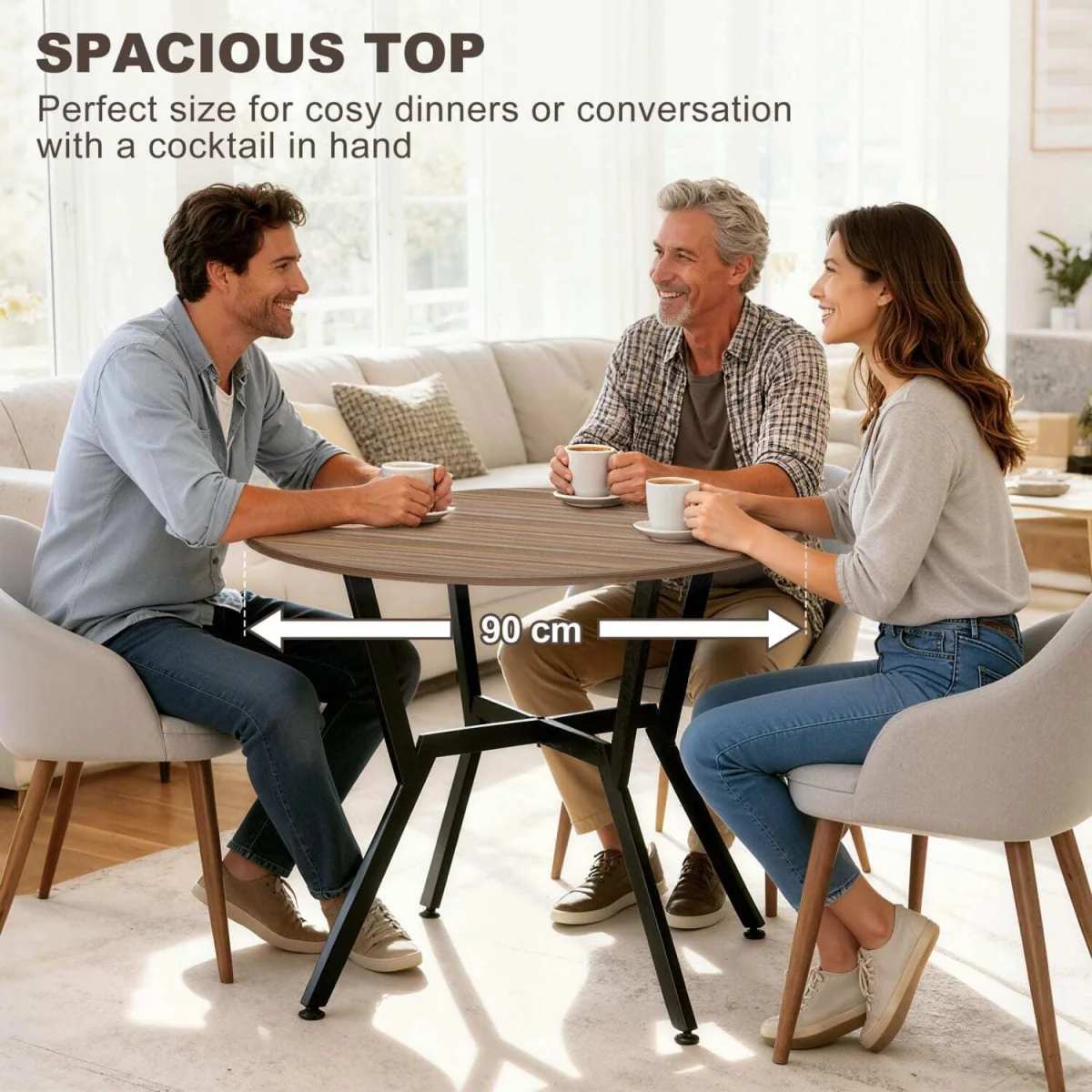 Doveno Metal Brown Round Dining Table with Anti-Slip Feet for Dining Areas – image 2