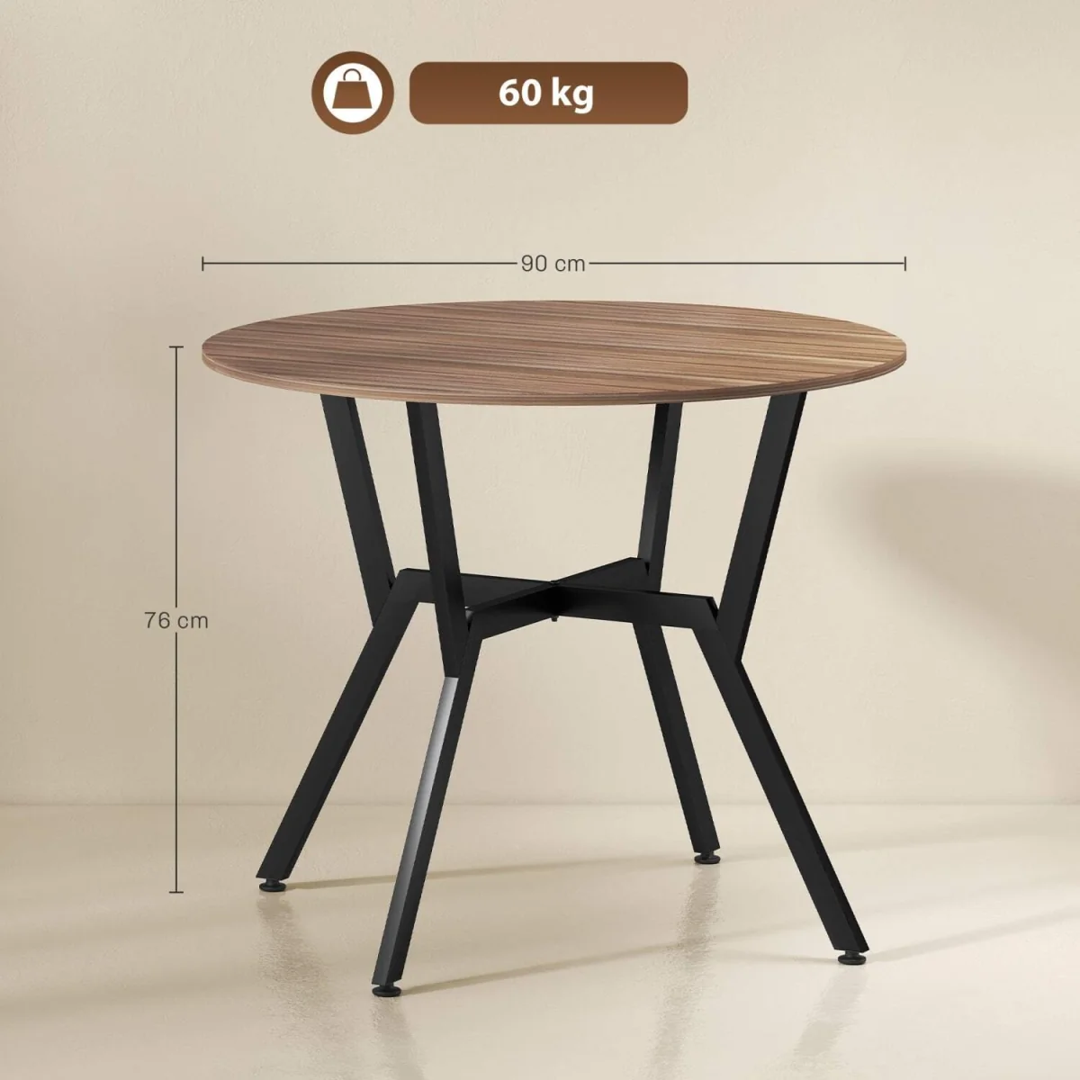 Doveno Metal Brown Round Dining Table with Anti-Slip Feet for Dining Areas – image 5