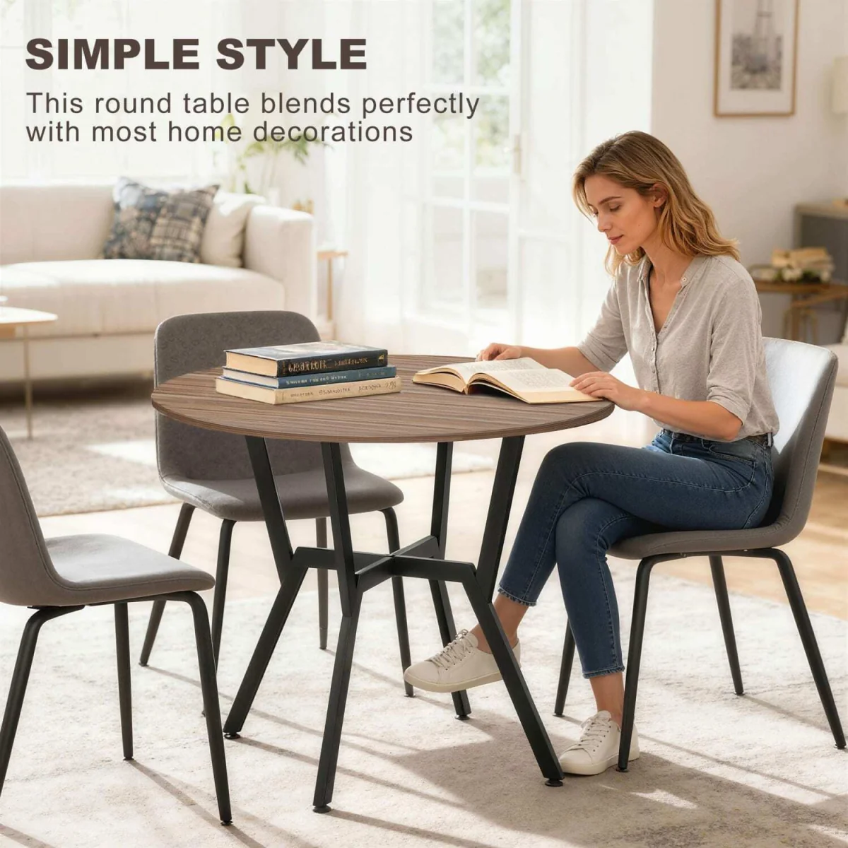 Doveno Metal Brown Round Dining Table with Anti-Slip Feet for Dining Areas – image 6