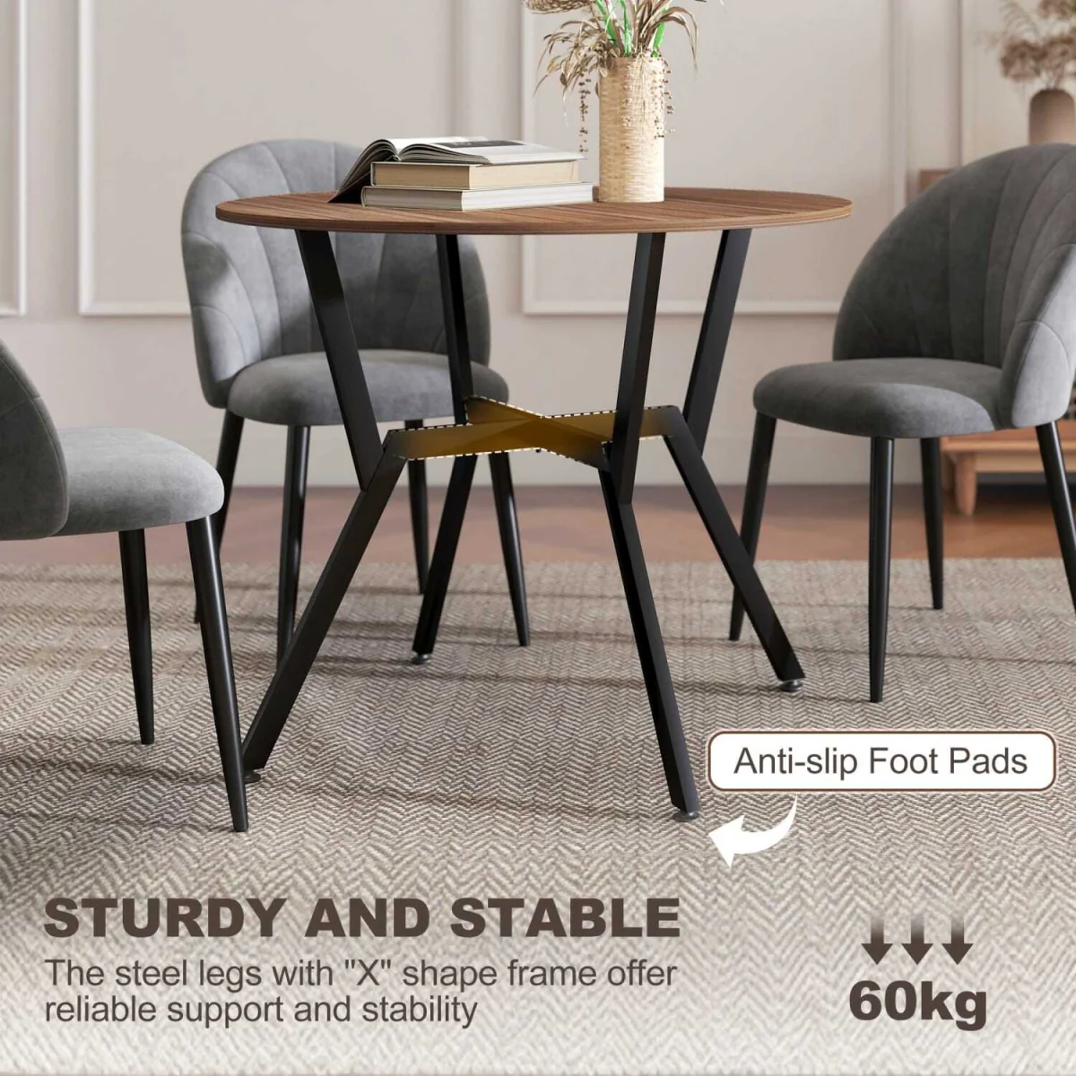 Doveno Metal Brown Round Dining Table with Anti-Slip Feet for Dining Areas – image 7