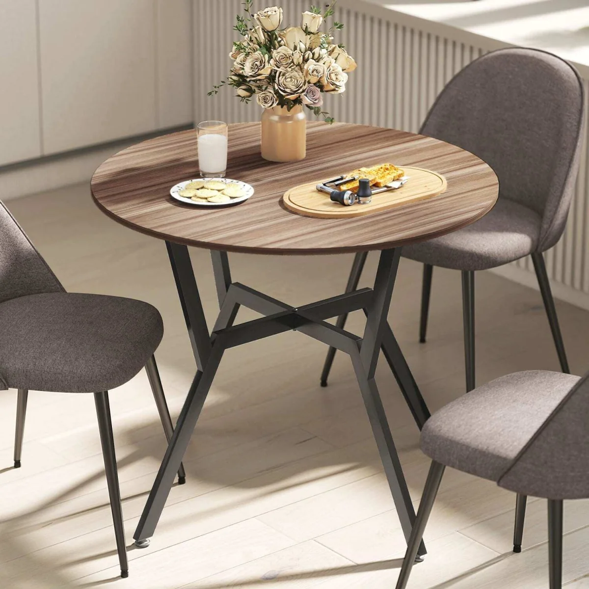 Doveno Metal Brown Round Dining Table with Anti-Slip Feet for Dining Areas – image 9