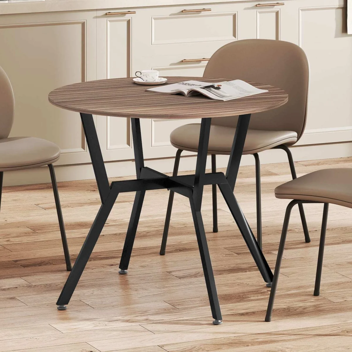 Doveno Metal Brown Round Dining Table with Anti-Slip Feet for Dining Areas – image 10