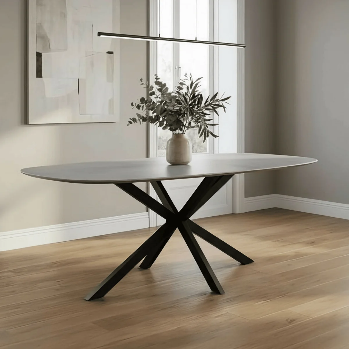 Sigma Grey Modern Dining Table with Black Metal Cross Design Leg - Grey / 160cm – image 1