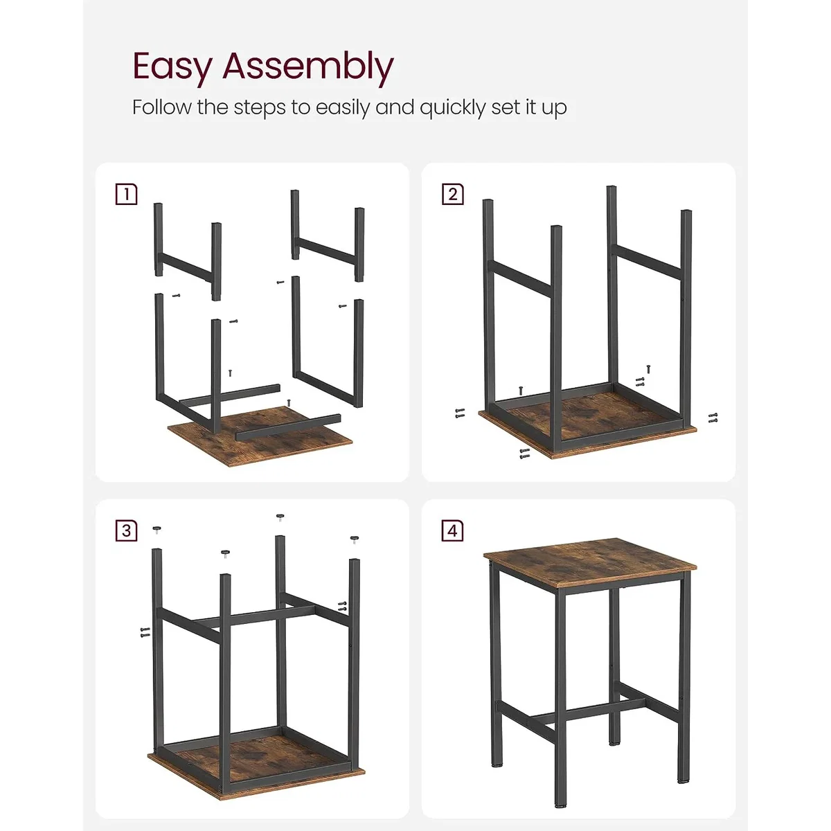 Square Tall Dining Table with Steel Frame, Heavy Duty Kitchen Table - Rustic Brown and Black – image 7