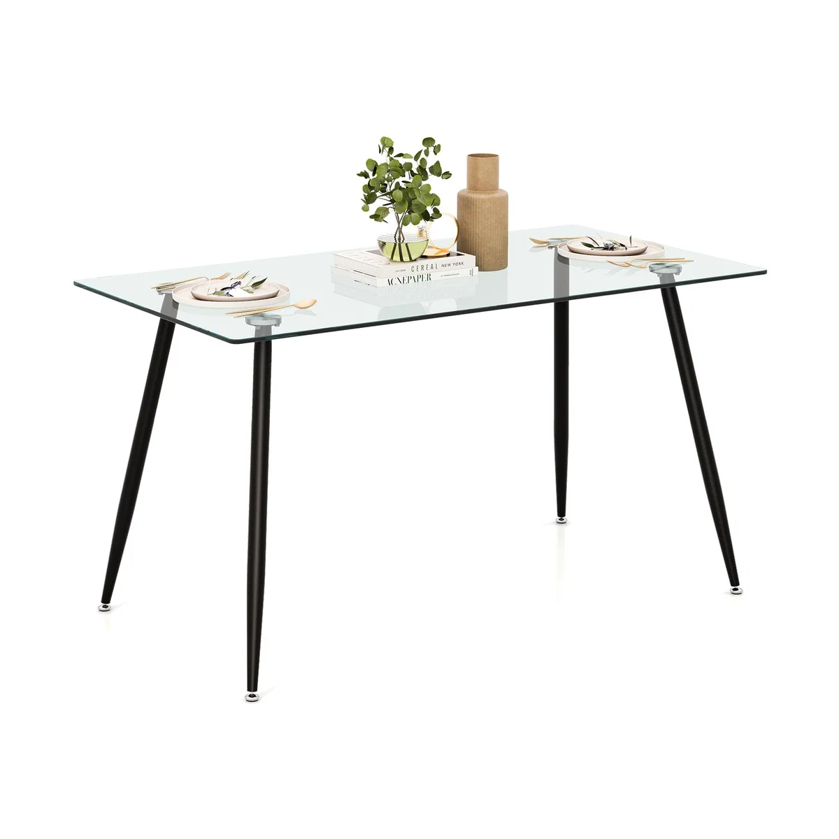 Elegant Rectangular Glass Dining Table - Black