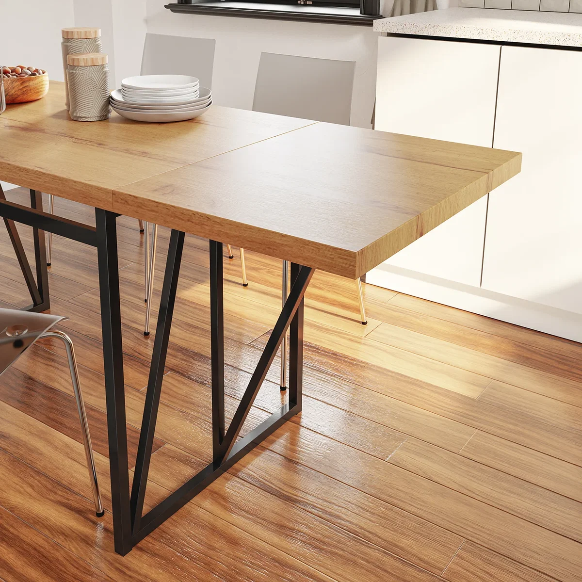 Drop Leaf Table with Folding Extensions - Light Oak – image 15