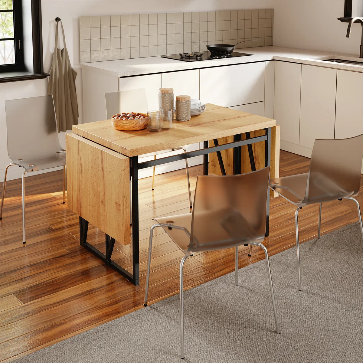 Drop Leaf Table with Folding Extensions - Light Oak – image 4