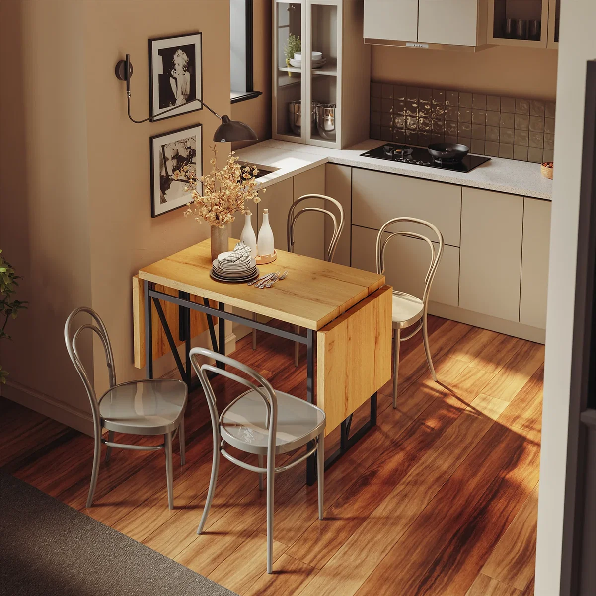 Drop Leaf Table with Folding Extensions - Light Oak – image 6