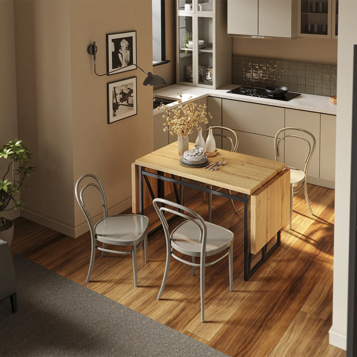 Drop Leaf Table with Folding Extensions - Light Oak – image 7