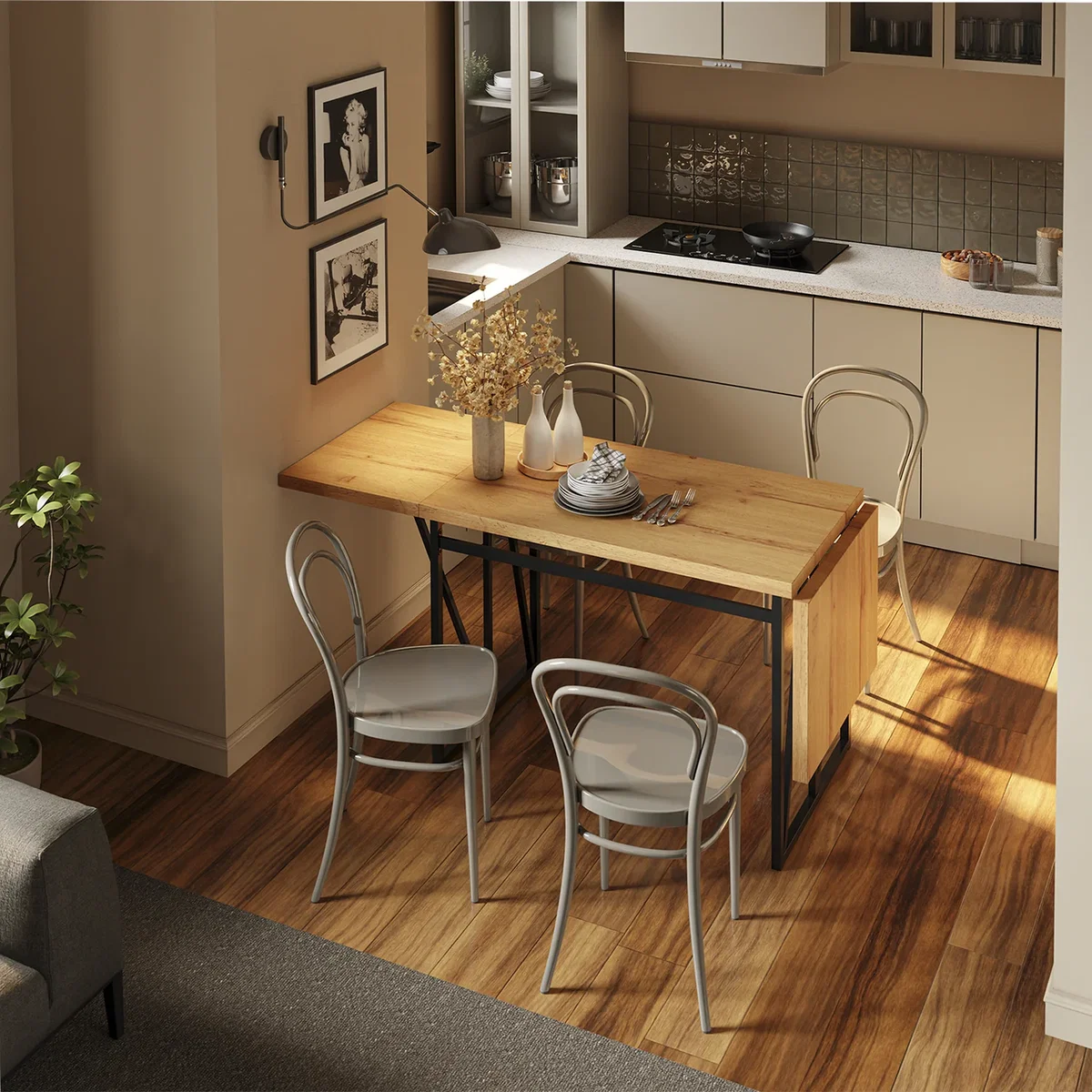 Drop Leaf Table with Folding Extensions - Light Oak – image 8