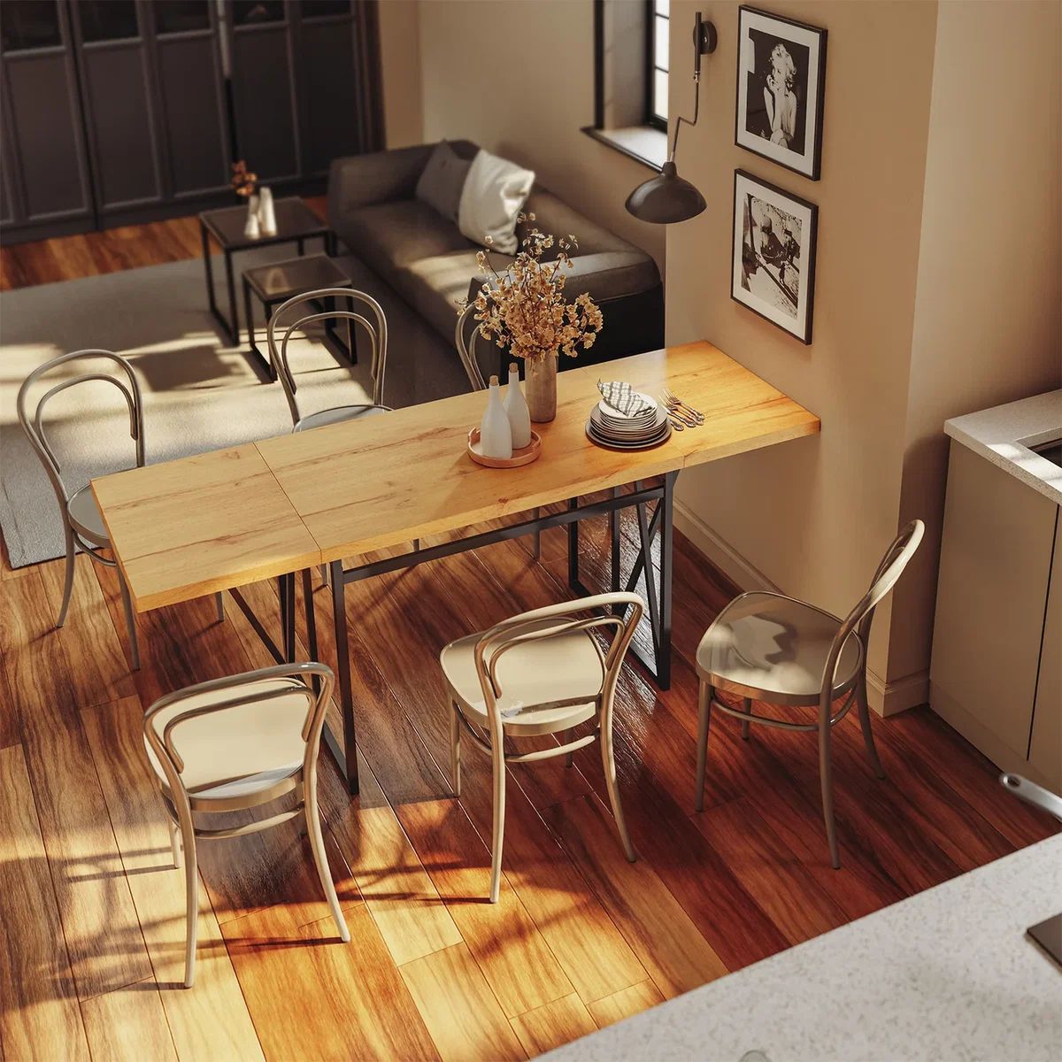 Drop Leaf Table with Folding Extensions - Light Oak – image 9