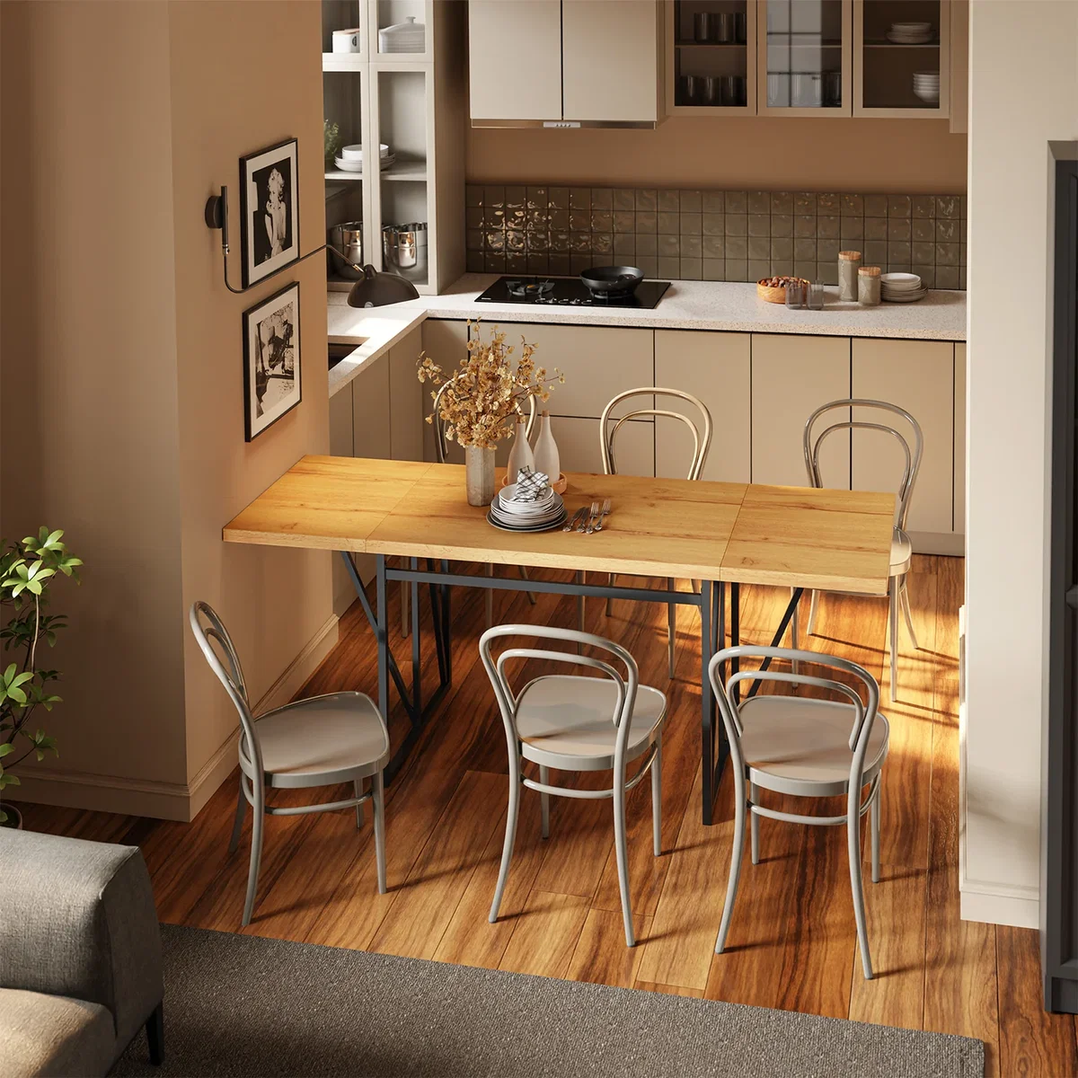 Drop Leaf Table with Folding Extensions - Light Oak – image 10