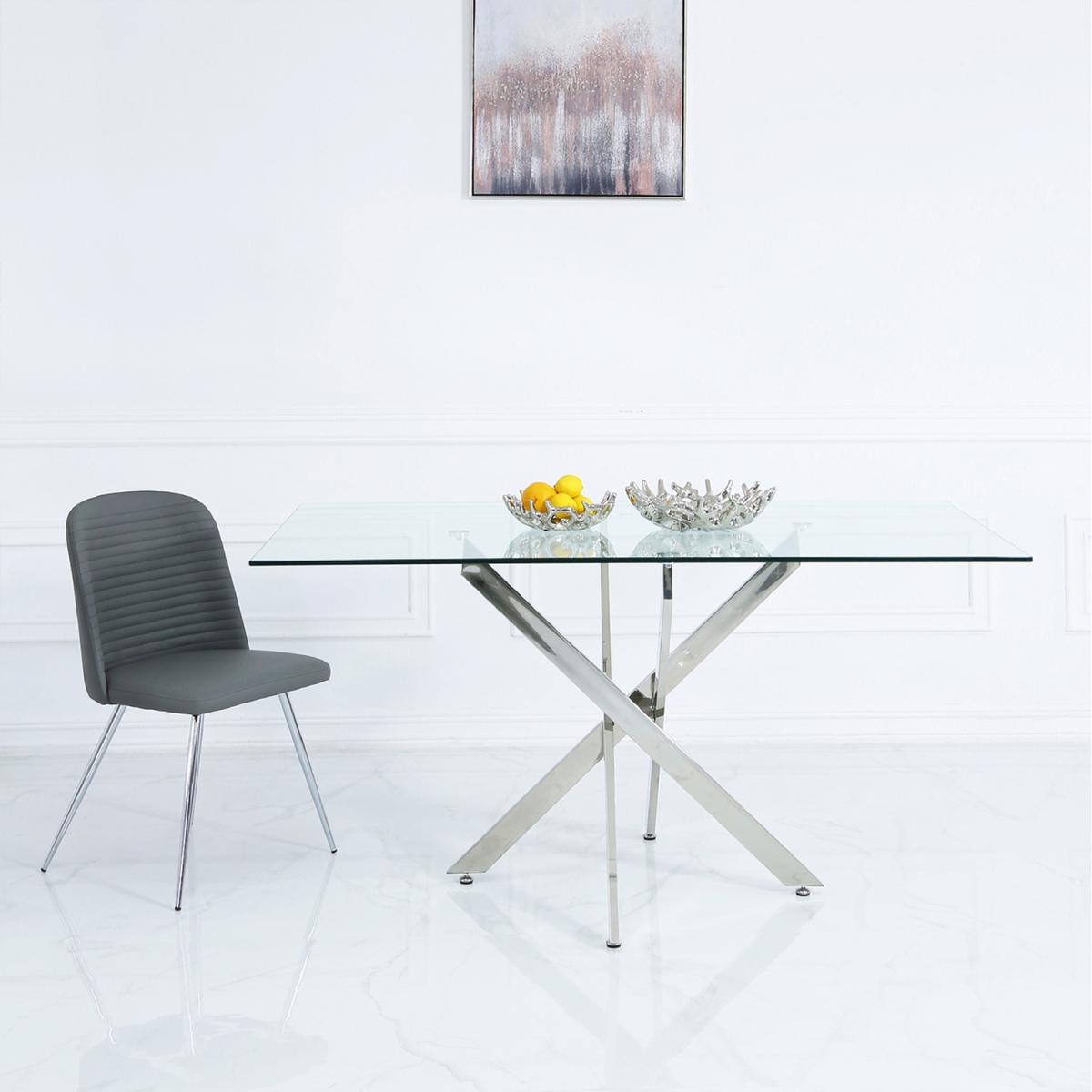 Value Nova Rectangular Chrome Dining Table with Glass Table Top - Silver – image 2