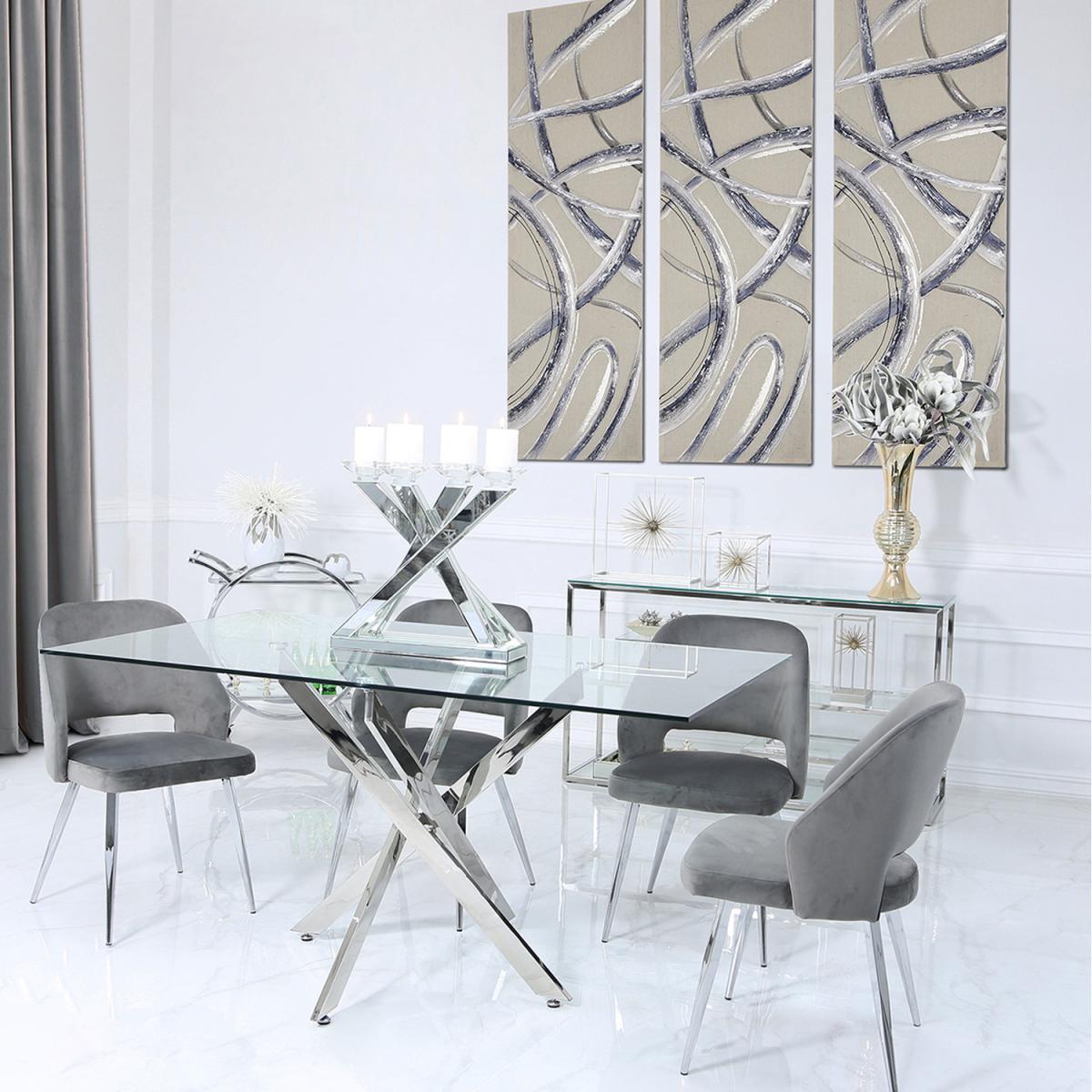 Value Nova Rectangular Chrome Dining Table with Glass Table Top - Silver – image 4